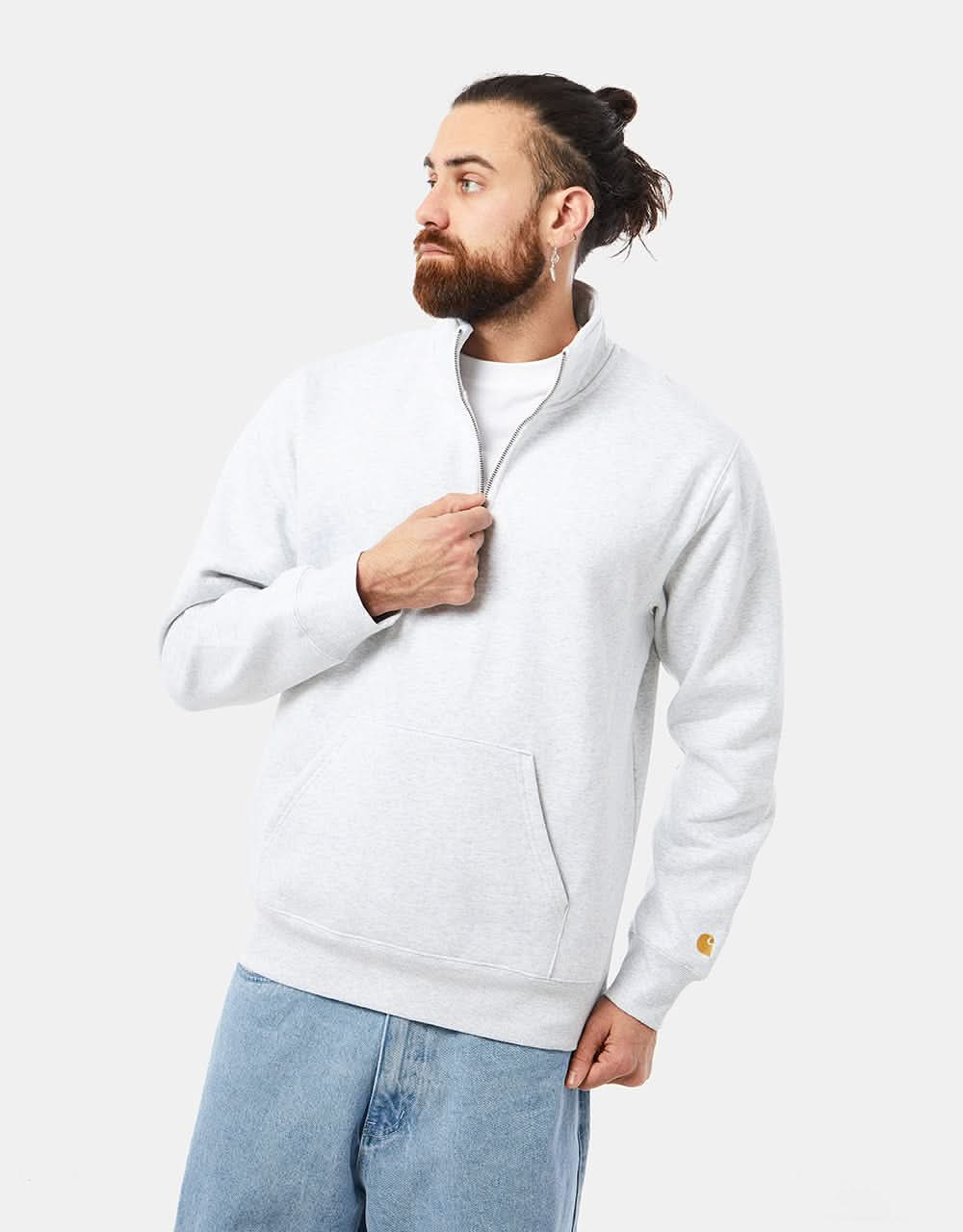 Carhartt WIP Chase Neck Zip Sweatshirt - Ash Heather/Gold