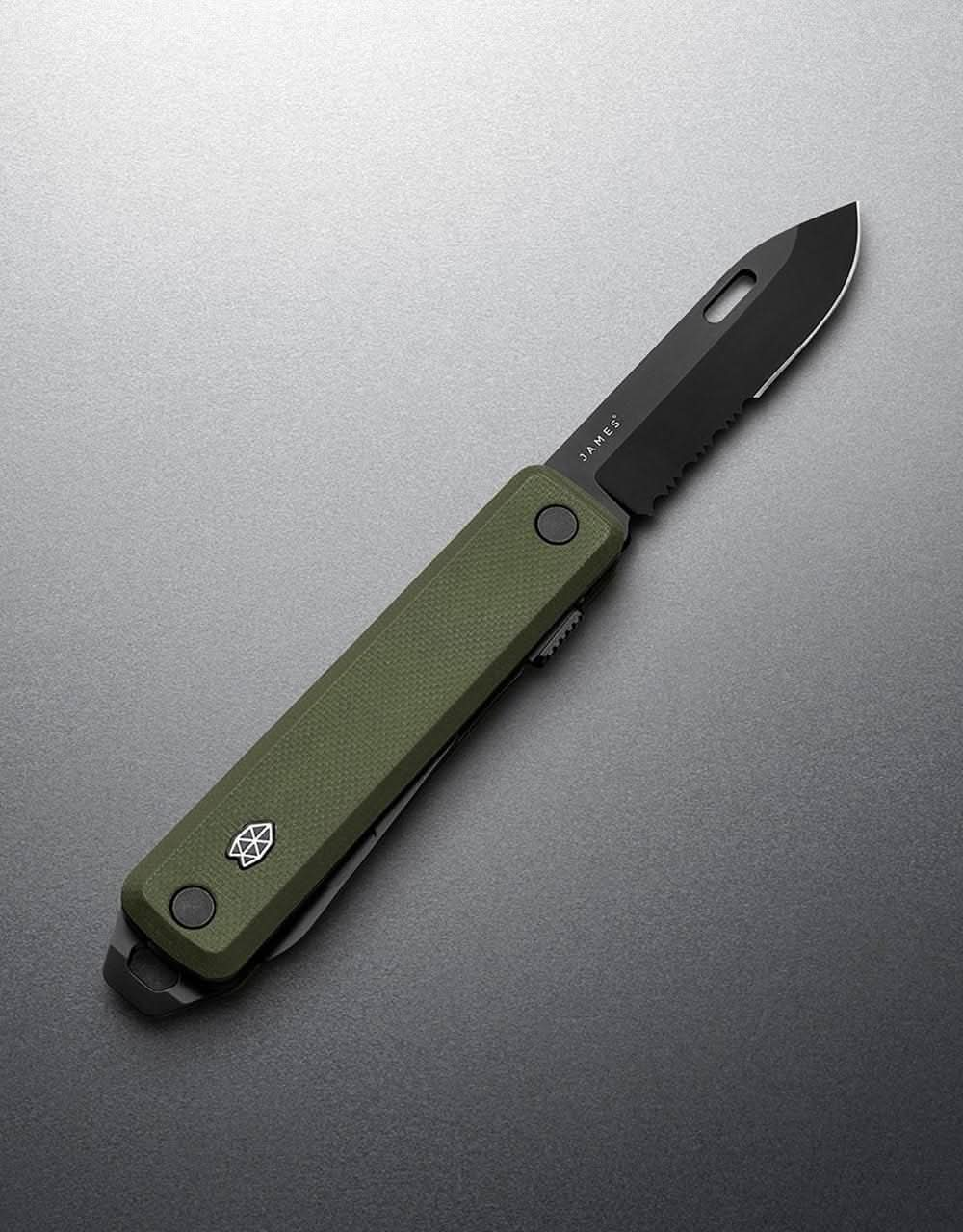 James The Ellis Pocket Knife - OD Green/Black/Serrated