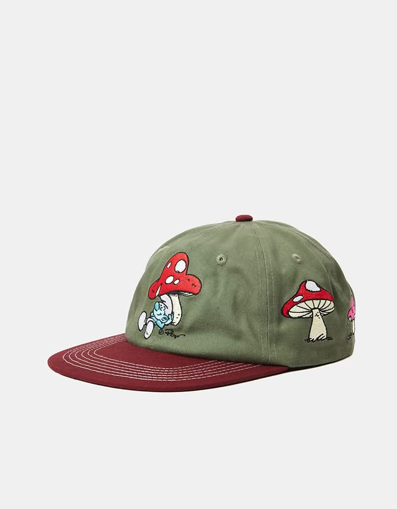 Butter Goods x The Smurfs Mushroom 6 Panel Cap - Army/Wine