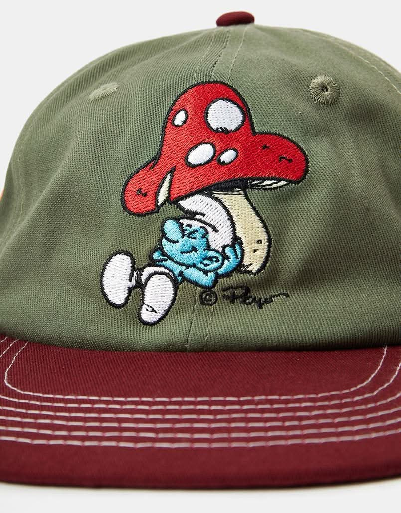 Butter Goods x The Smurfs Mushroom 6 Panel Cap - Army/Wine