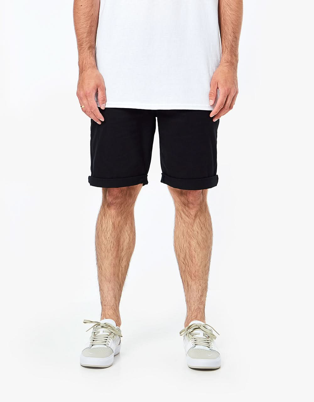 Route One Roll Up Chino Shorts - Black