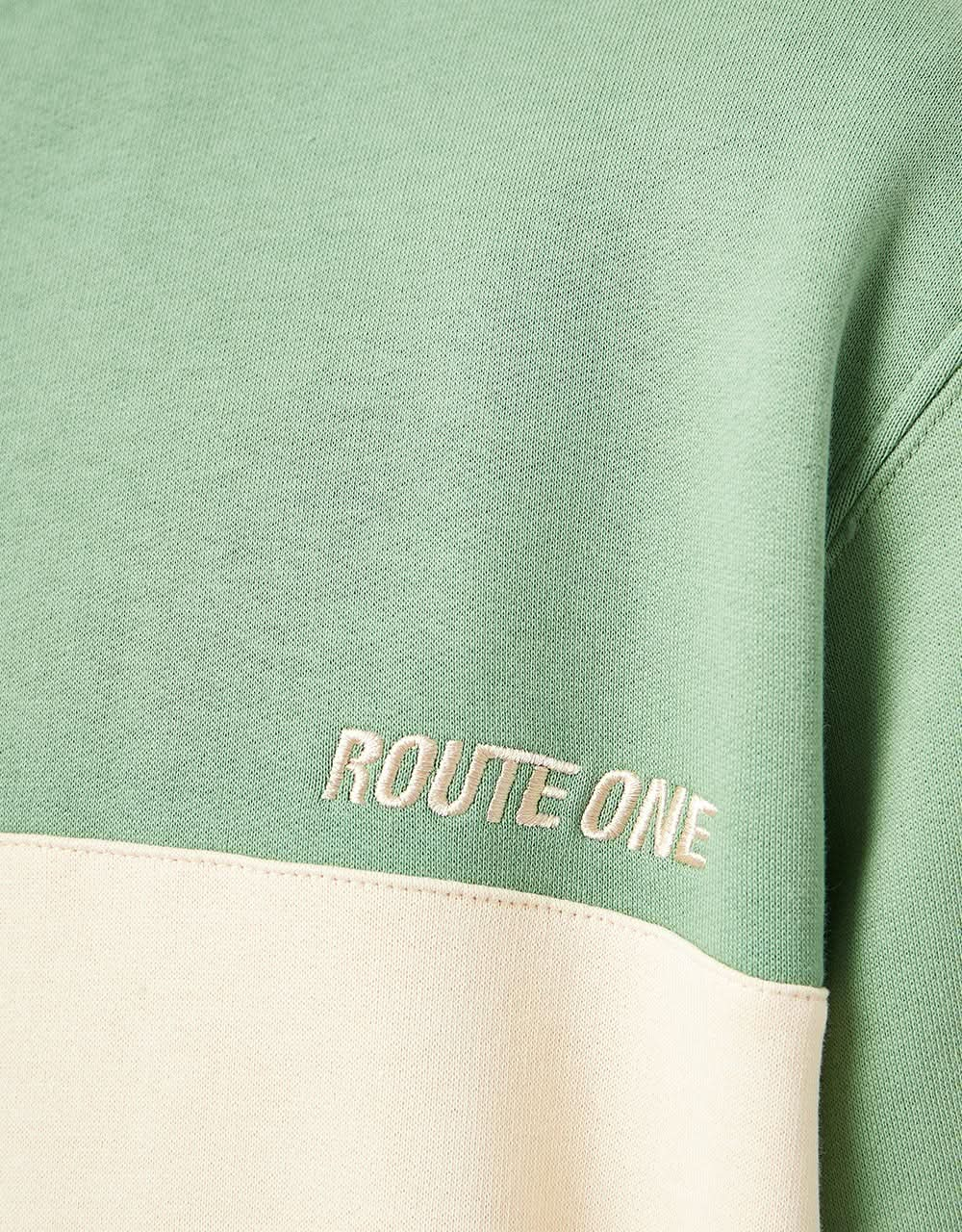 Route One Organic Blocked 1/4 Zip Sweat - Sage/IvoryCream